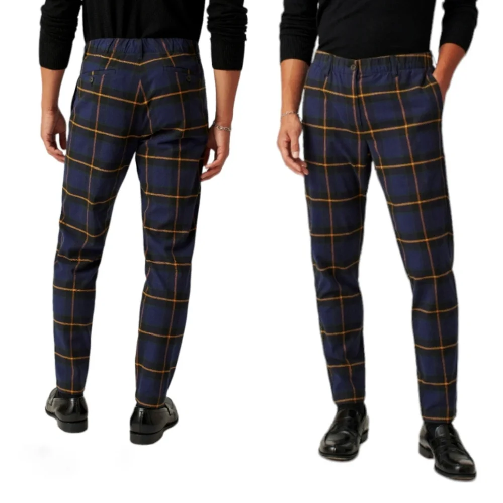 BONOBOS Plaid Golf Pants Trouser Straight Slim Leg Blue Green Yellow Men 30 X 26 - Picture 12 of 13